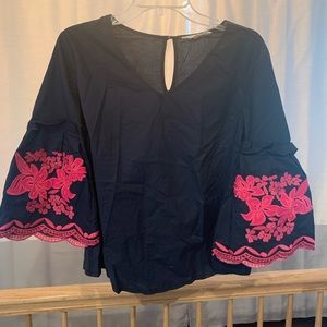 Solitaire Bell Sleeve Embroidered Top